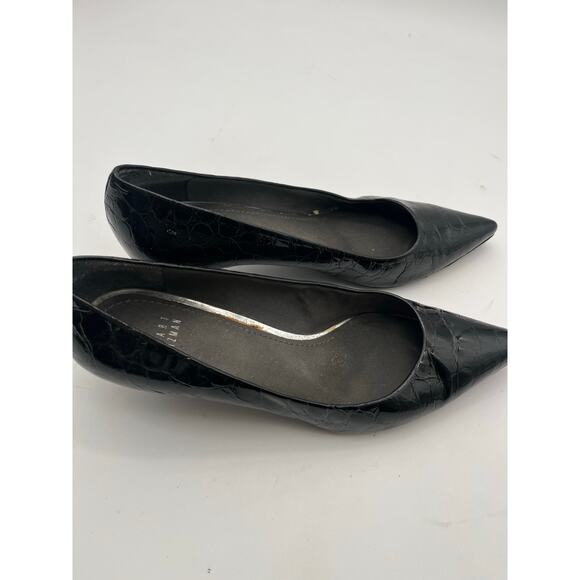 Stuart Weitzman Black patent leather kitten Croc Heels Capsule wardrobe Sz 9.5 - Picture 3 of 6